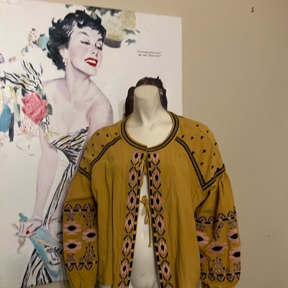 Embroidered Women's Jacket - Mustard